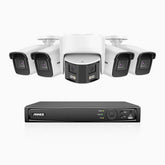 HDCK680 - 8 Kanal PoE Überwachungskamera-Set mit 4*4K Kameras & 1*6MP zwei Objektiven Kamera (180° Ultraweitwinkel), Personen-und Fahrzeugerkennung, Eingebautes Mikrophon